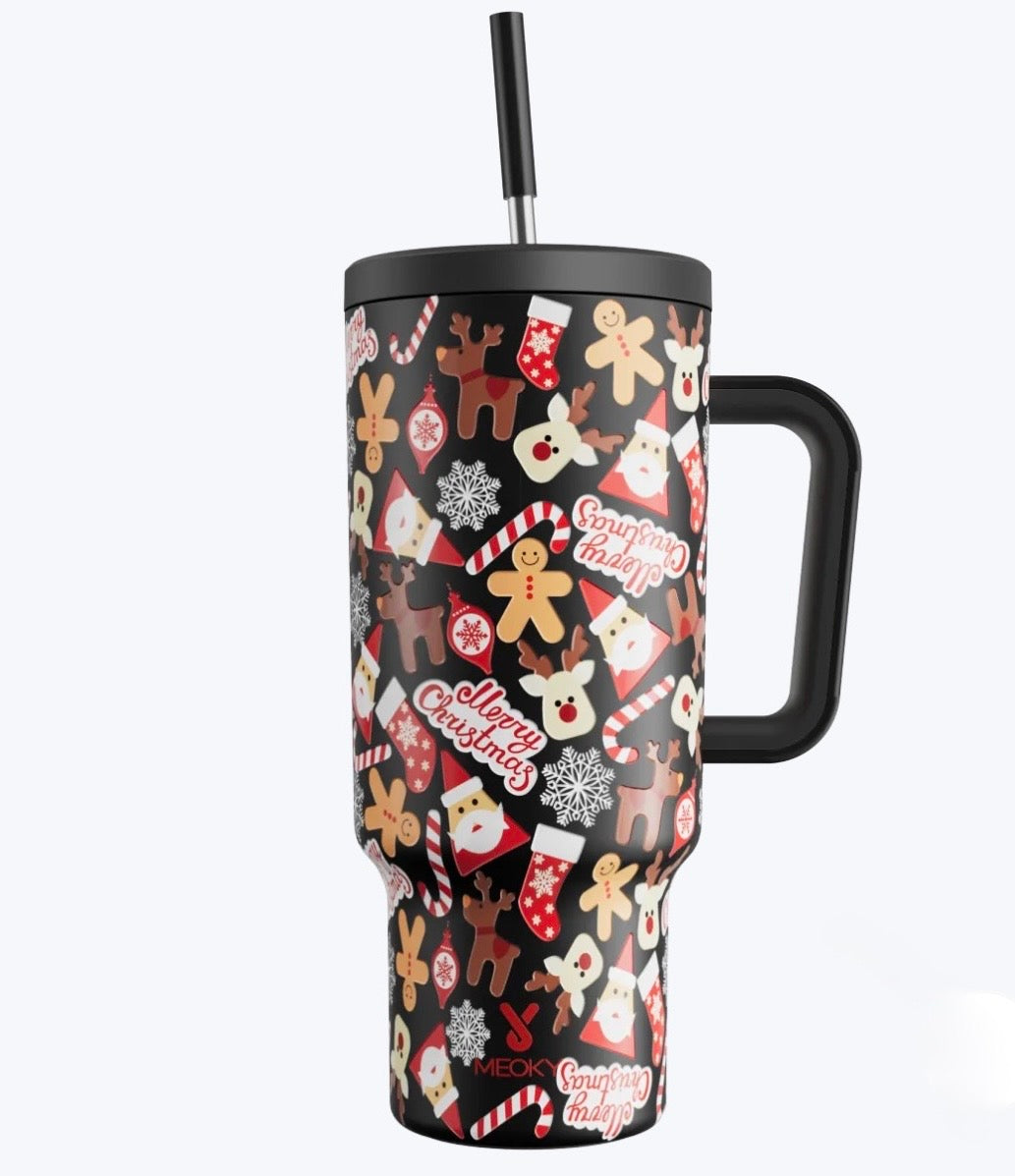Meoky 40oz Tumbler With Straw Christmas Collection-Black Christmas