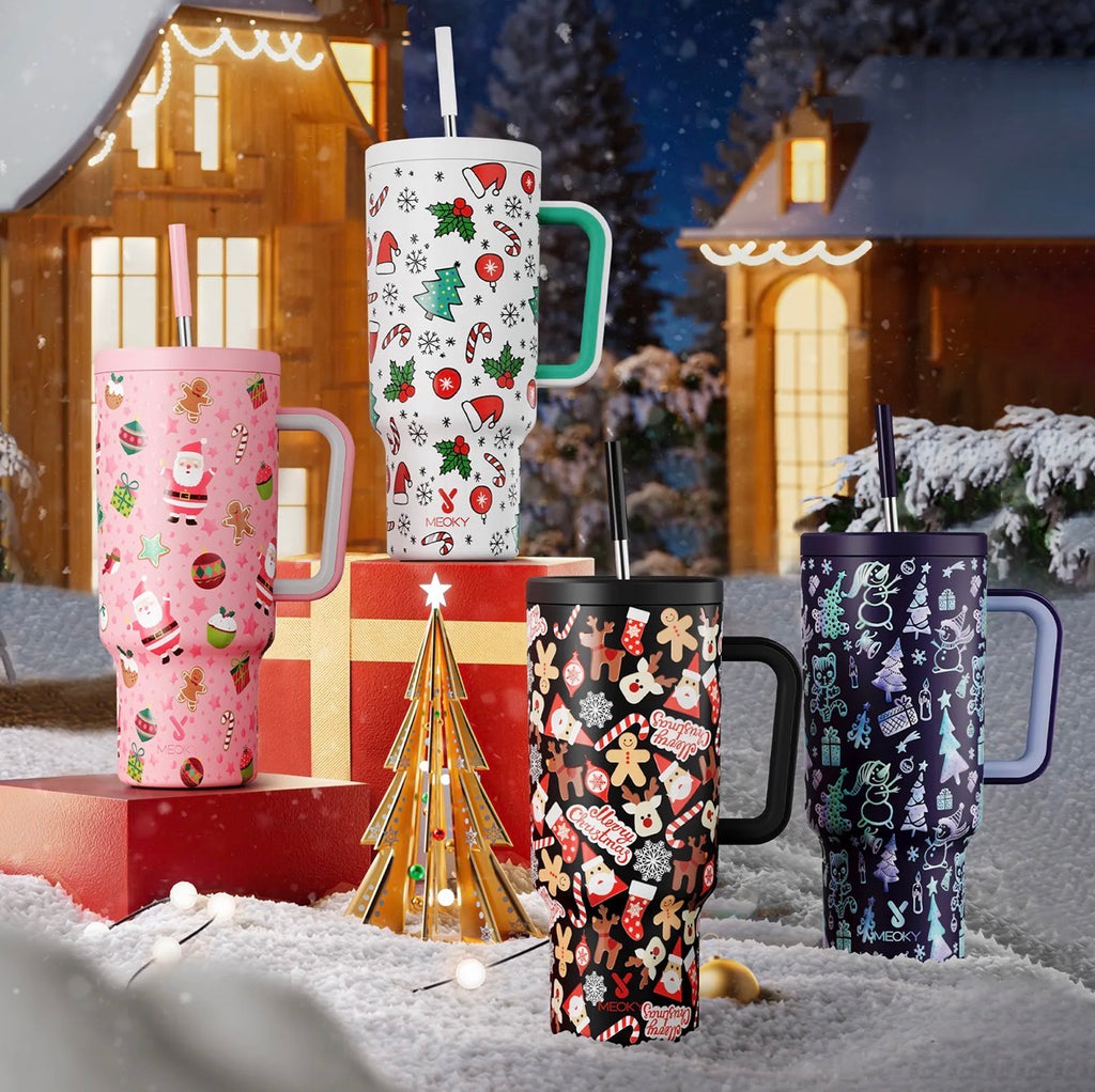 Meoky 40oz Tumbler With Straw Christmas Collection-White Christmas