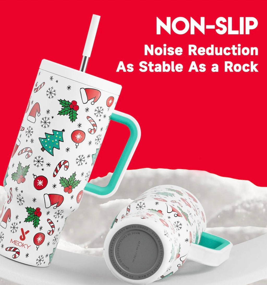 Meoky 40oz Tumbler With Straw Christmas Collection-White Christmas