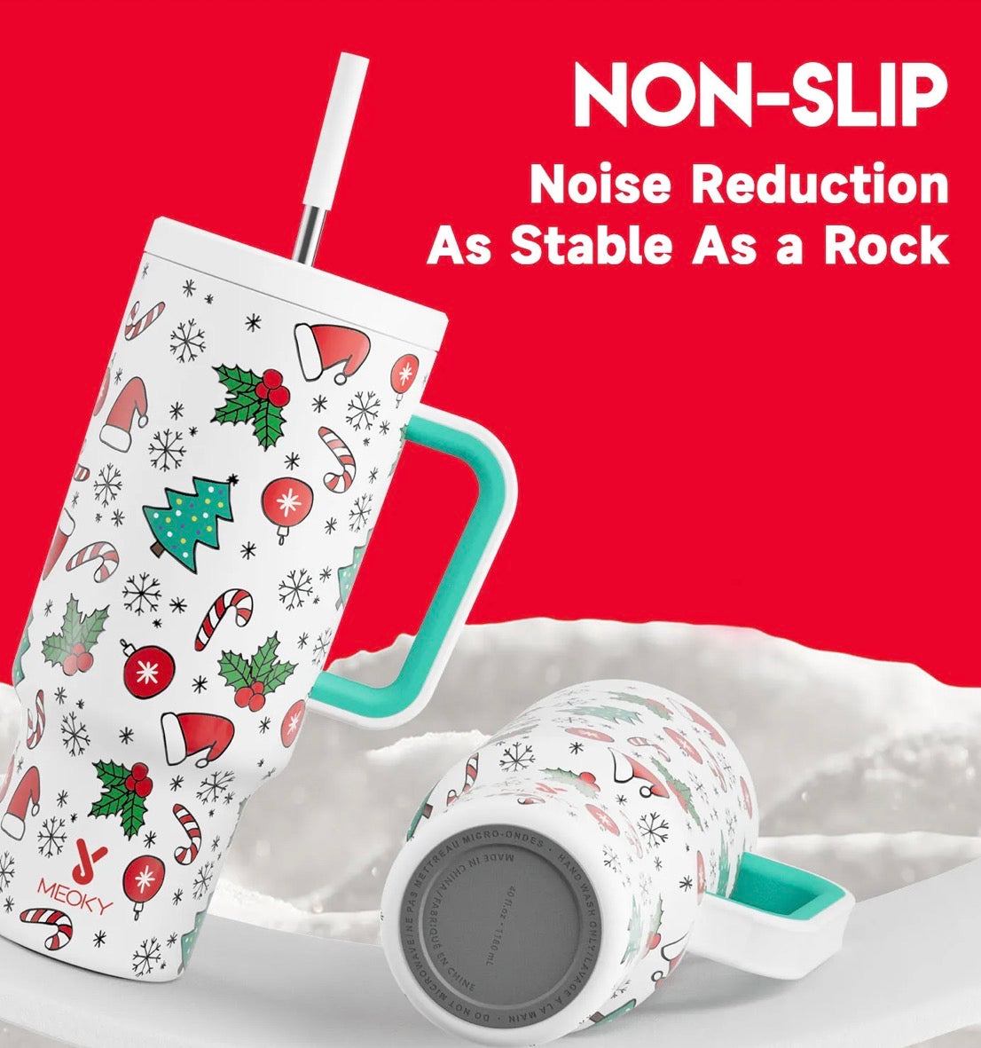 Meoky 40oz Tumbler With Straw Christmas Collection-White Christmas