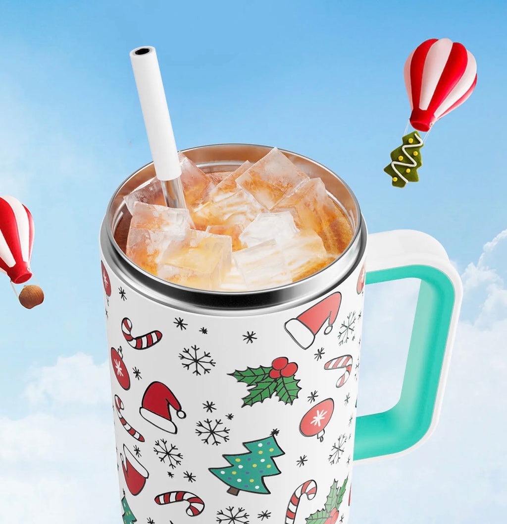 Meoky 40oz Tumbler With Straw Christmas Collection-White Christmas