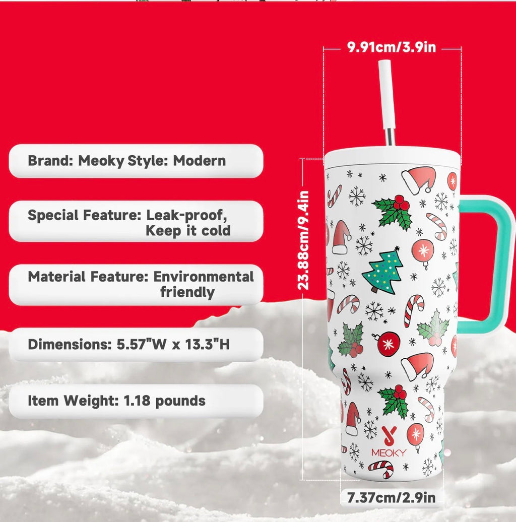 Meoky 40oz Tumbler With Straw Christmas Collection-White Christmas