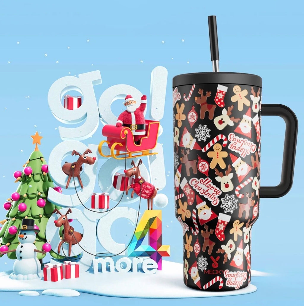 Meoky 40oz Tumbler With Straw Christmas Collection-Black Christmas