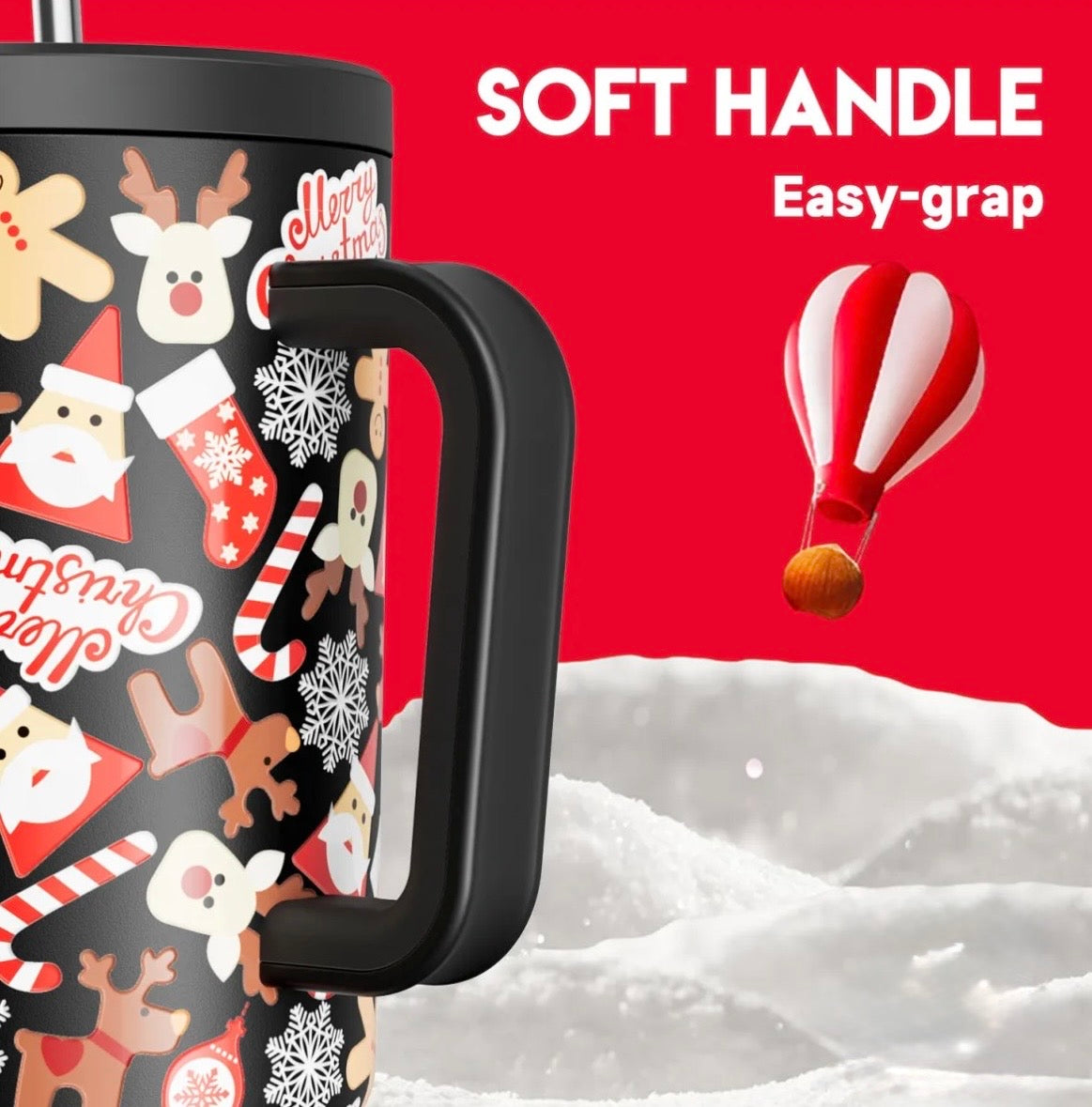 Meoky 40oz Tumbler With Straw Christmas Collection-Black Christmas