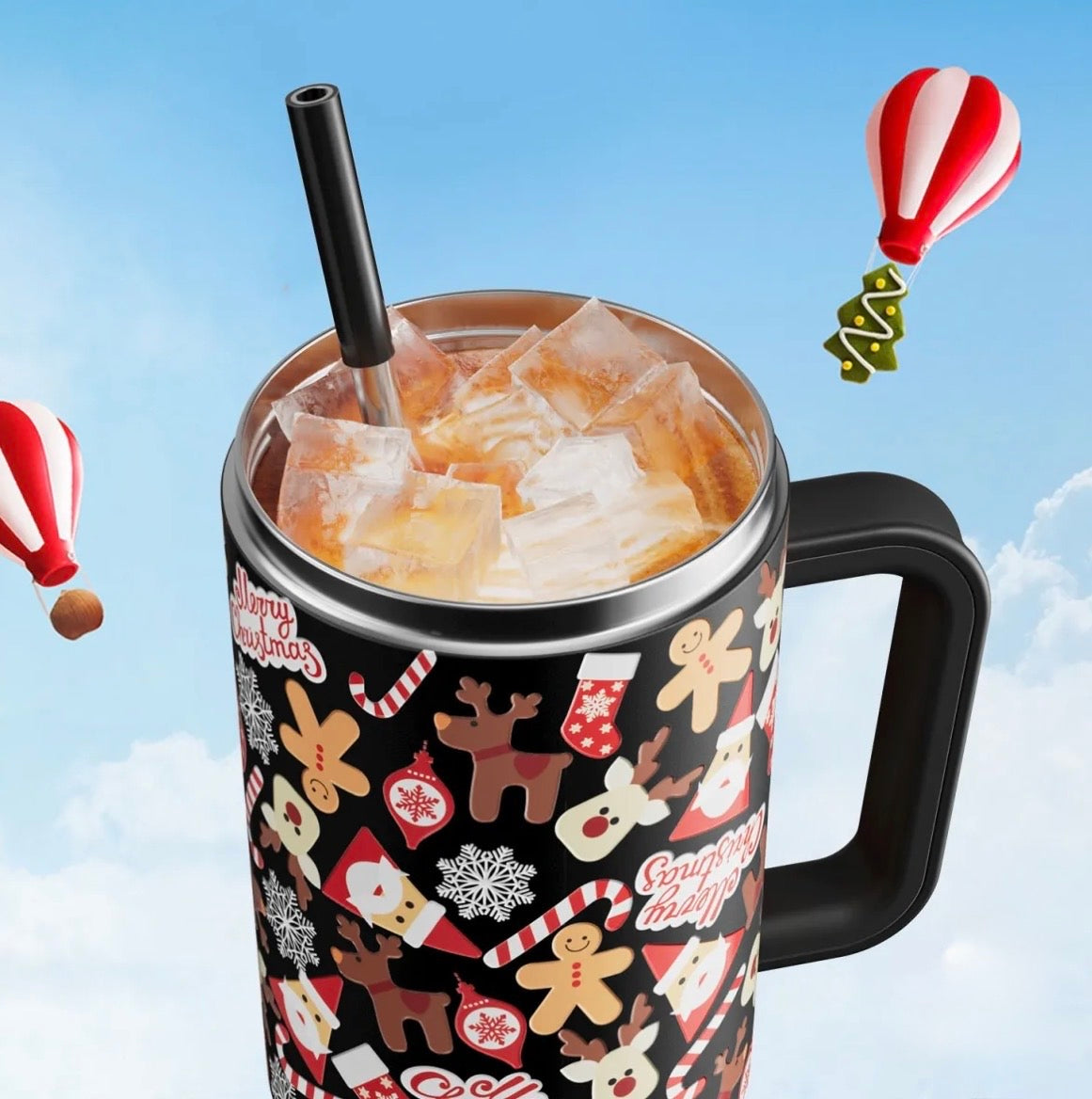 Meoky 40oz Tumbler With Straw Christmas Collection-Black Christmas